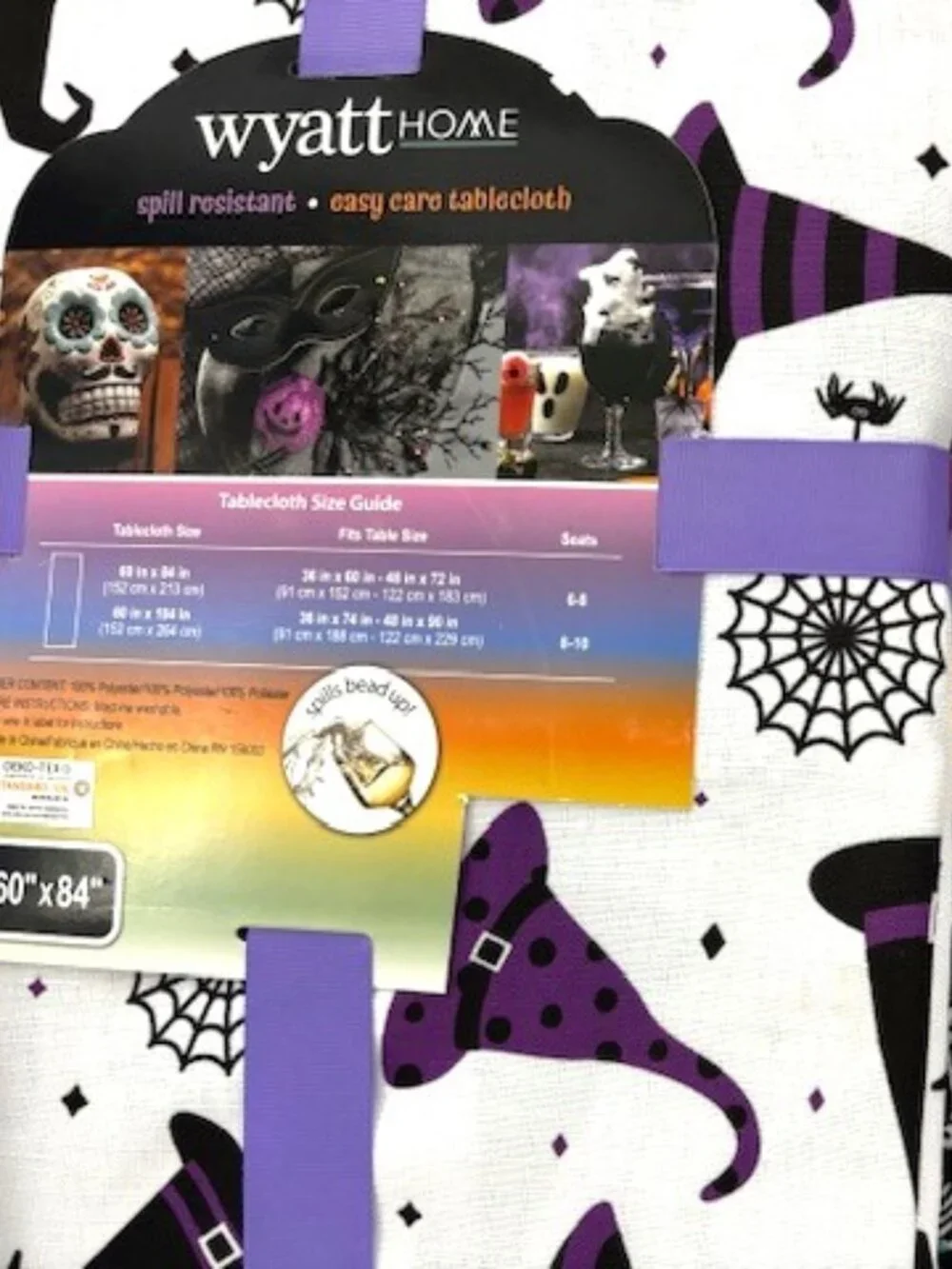 Three different Halloween themed, spill resistant, easy care tablecloths NWT